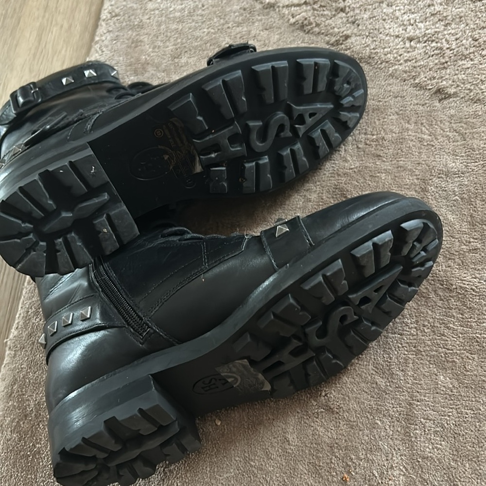 ASH Black Leather Biker Combat Valentino Style Studded Boots 38 - Picture 5 of 6